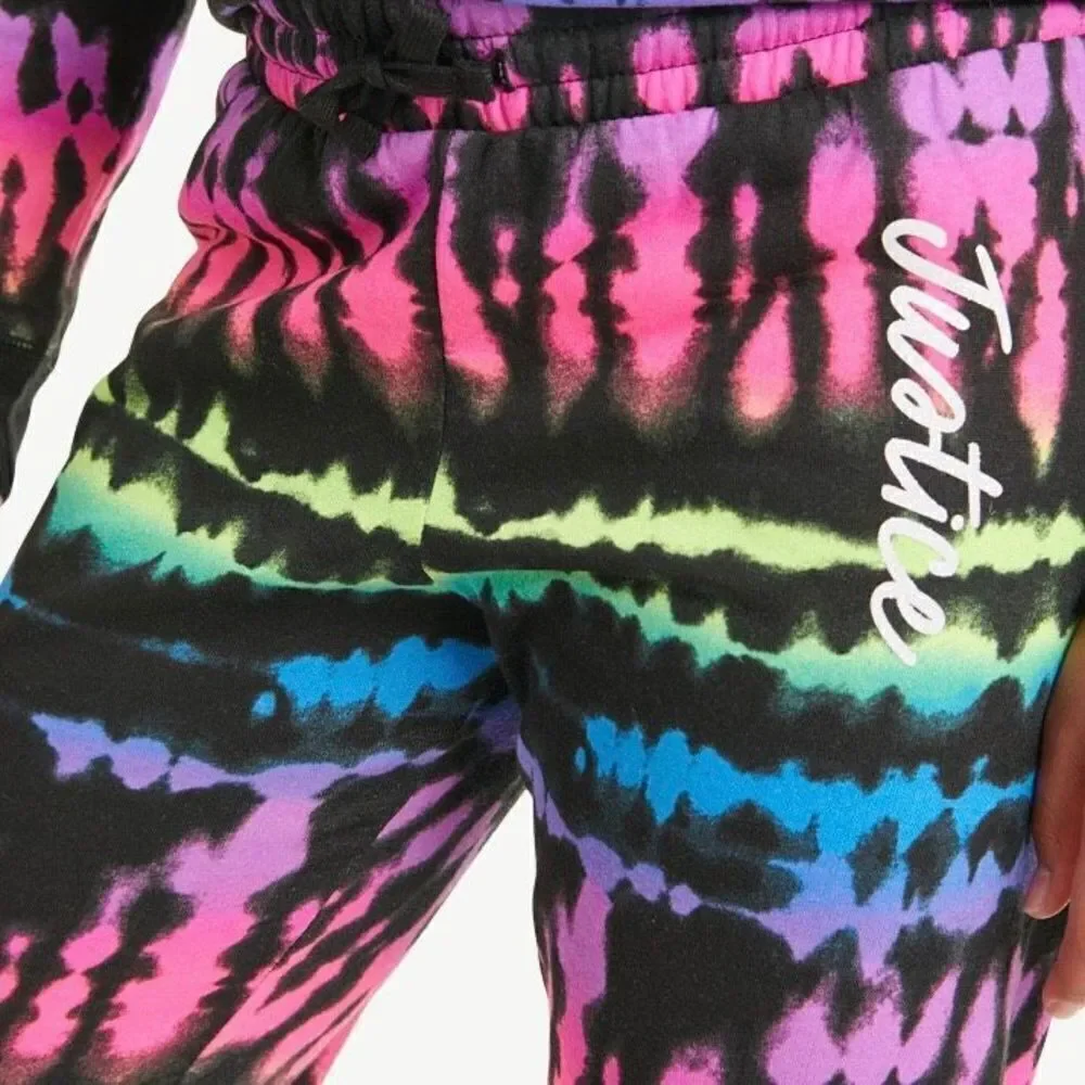 NWT Justice Girls Sz M(10) Colorful Fleece Tie Dye Joggers Graphic Sweatpants